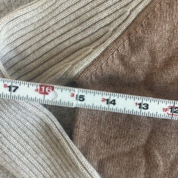 PURE Collection 100% Cashmere Turtleneck Sweater Beige Cream Ribbed Sleeve - Picture 14 of 16
